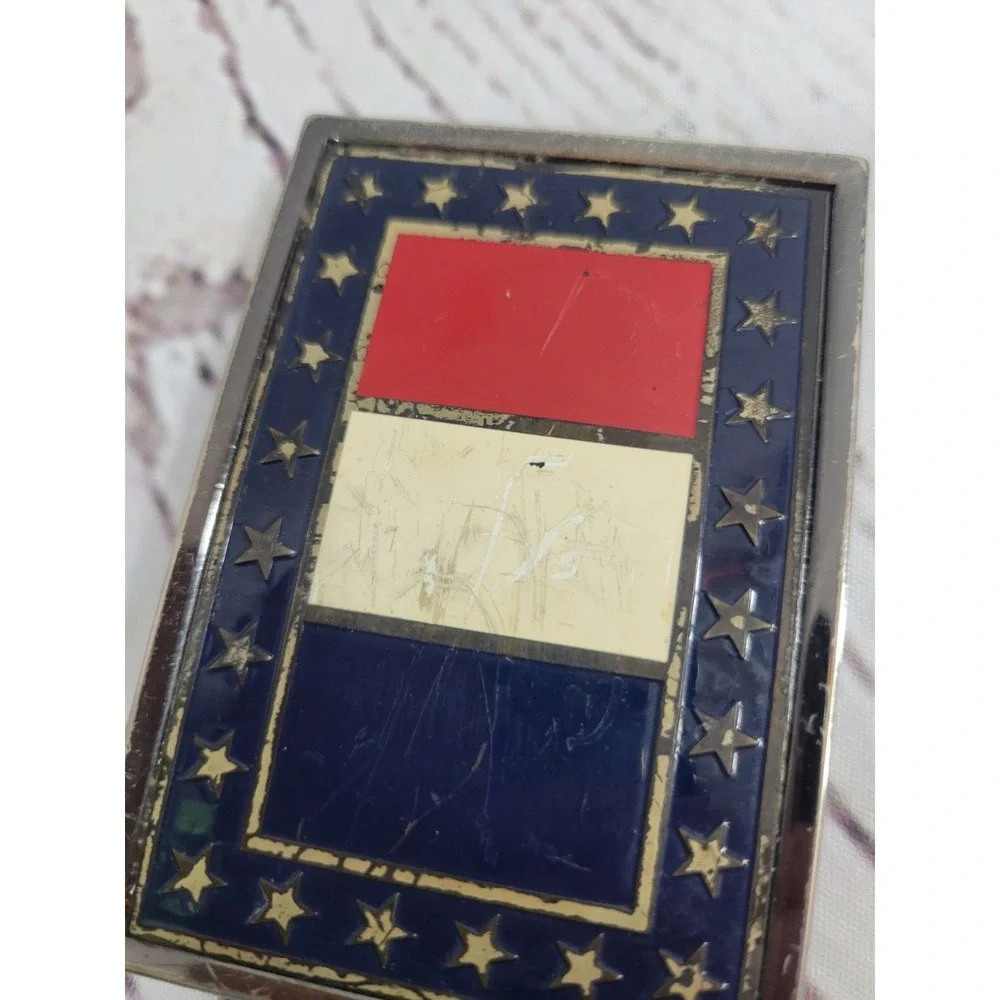 Leather Belt Vintage Americana Patriotic Flag Buckle Steerhide Brown 34